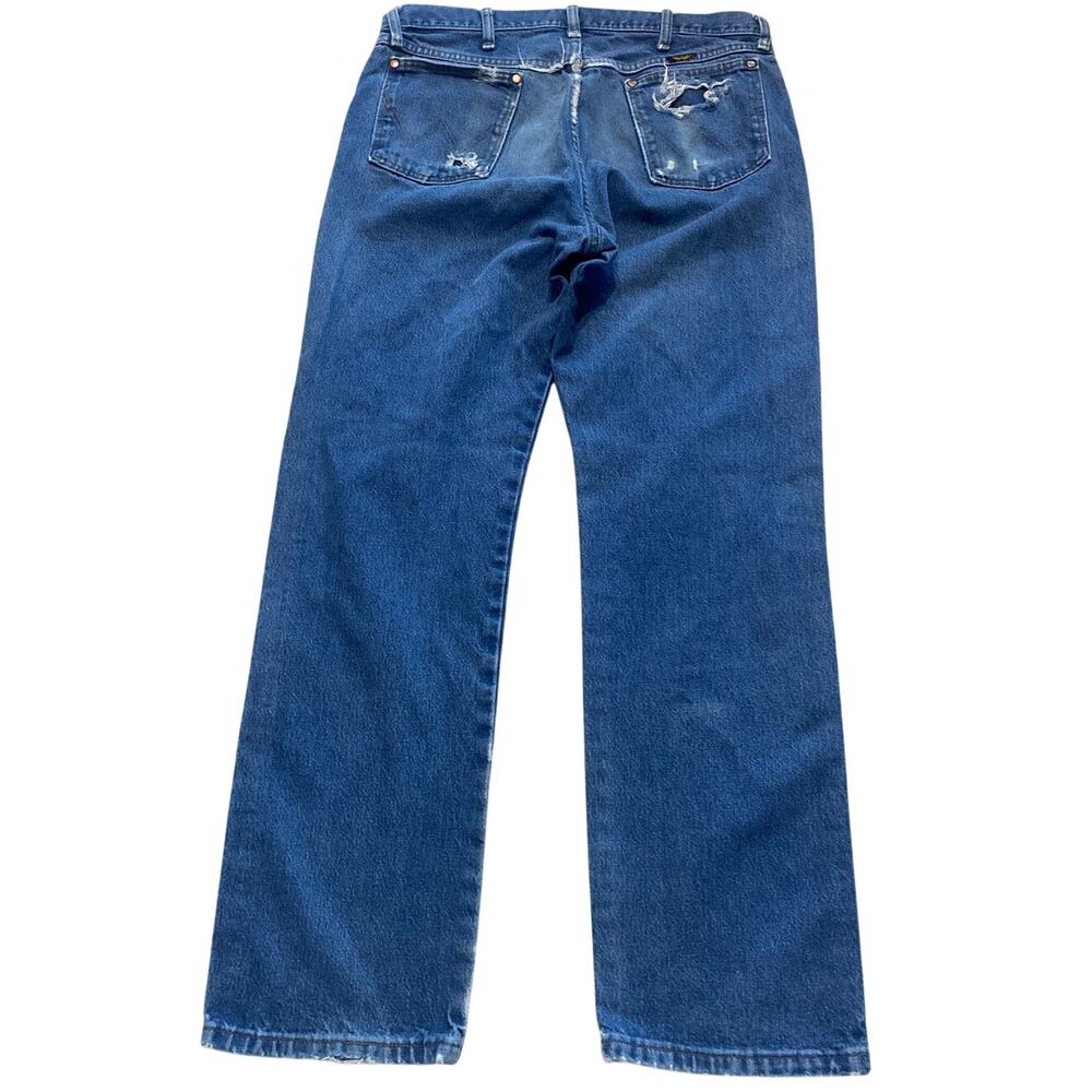 Wrangler 13MWZPW Cowboy Cut Jeans 34x32 Distressed Blue Denim Work Pants